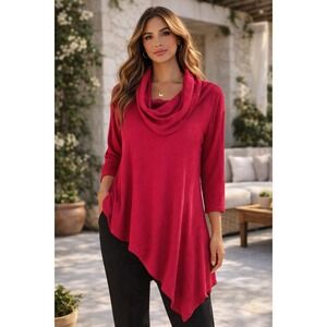BRYN WALKER Gauze Top Hot Pink Sz S Shark Bite Cowl Boho Lagenlook